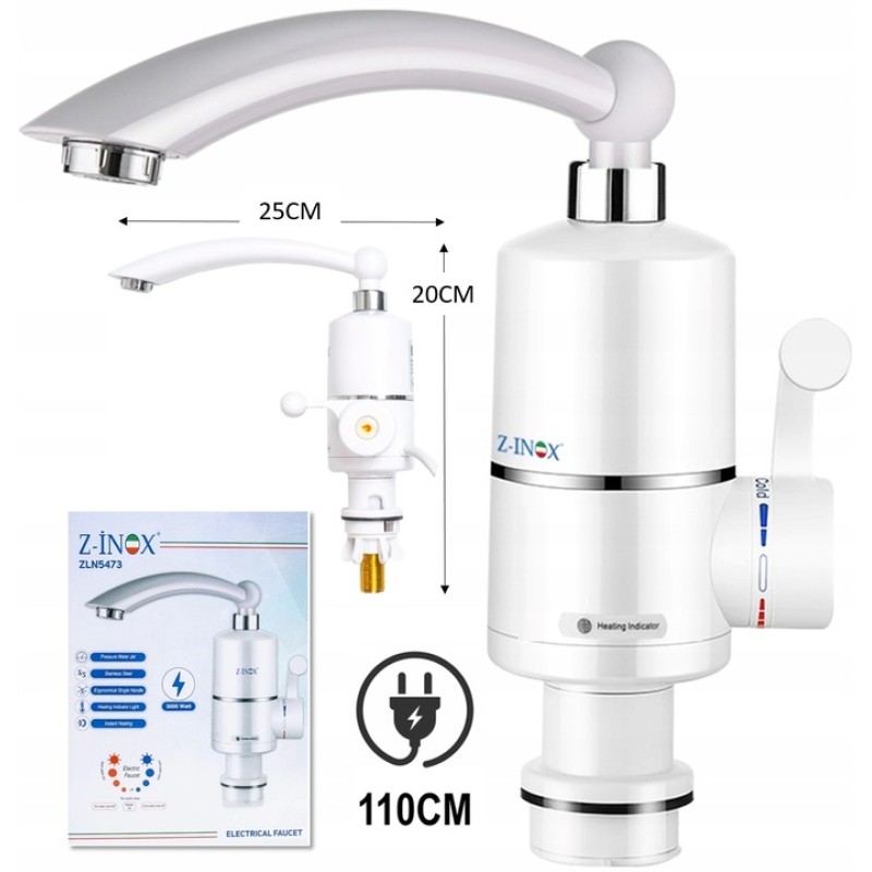 Robinet electric Z-Inox ZLN5473 Alb, incalzire instanta, putere 3000W, inox