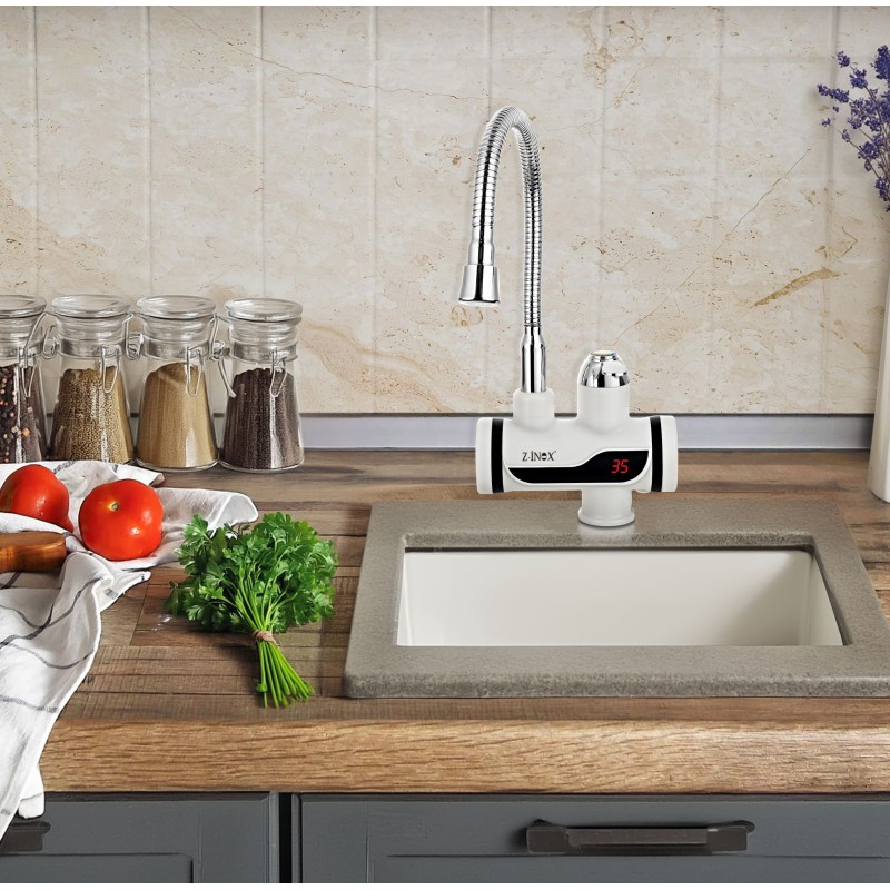 Robinet electric Z-Inox ZLN5480 Alb, incalzire instanta, putere 3000W, inox