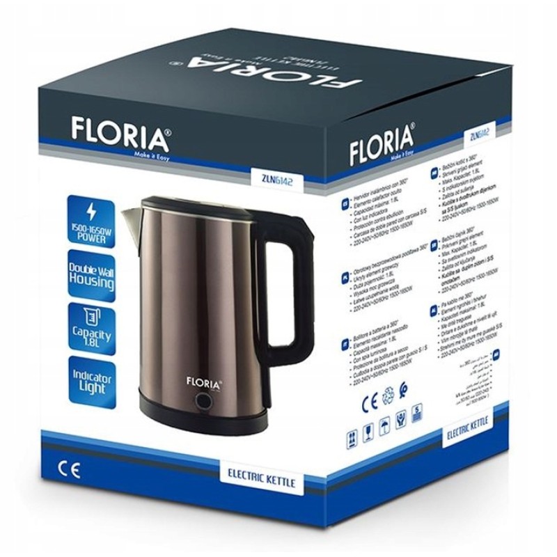 Fierbator Floria ZLN6142 Gri, 1.8L, putere 1650W, indicator luminos
