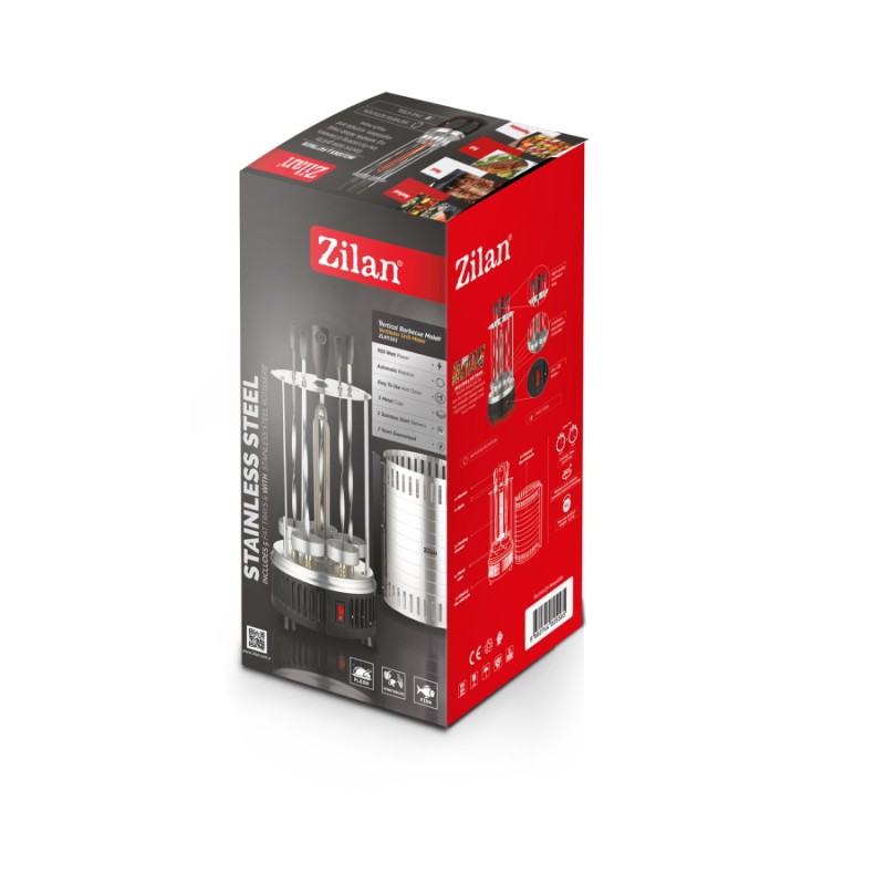 Gratar vertical Zilan ZLN5565 argintiu, putere 900W, rotatie automata, 5 bete pentru frigarui