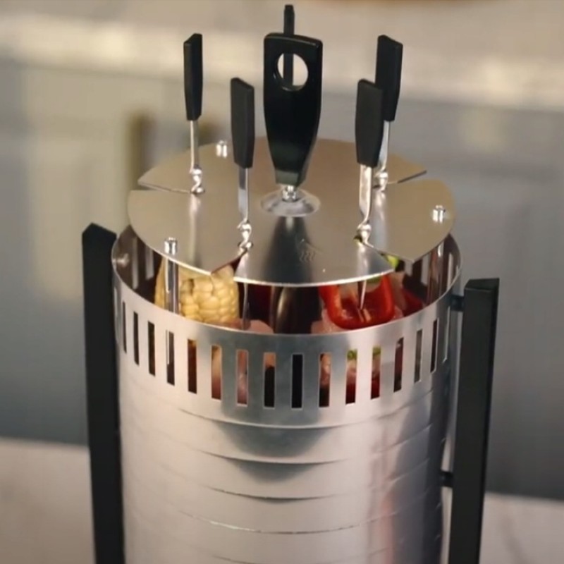 Gratar vertical Zilan ZLN5565 argintiu, putere 900W, rotatie automata, 5 bete pentru frigarui