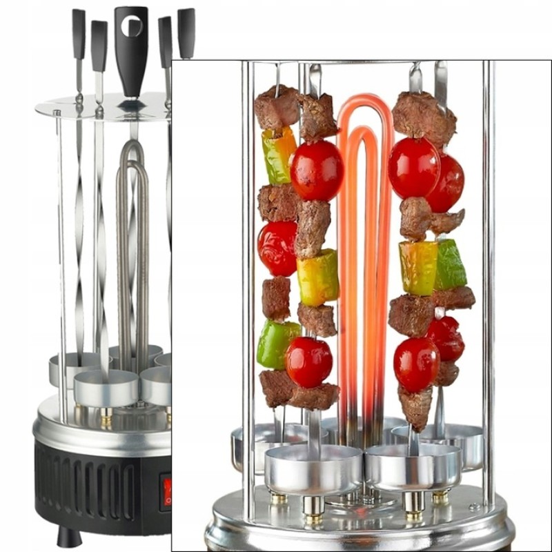 Gratar vertical Zilan ZLN5565 argintiu, putere 900W, rotatie automata, 5 bete pentru frigarui