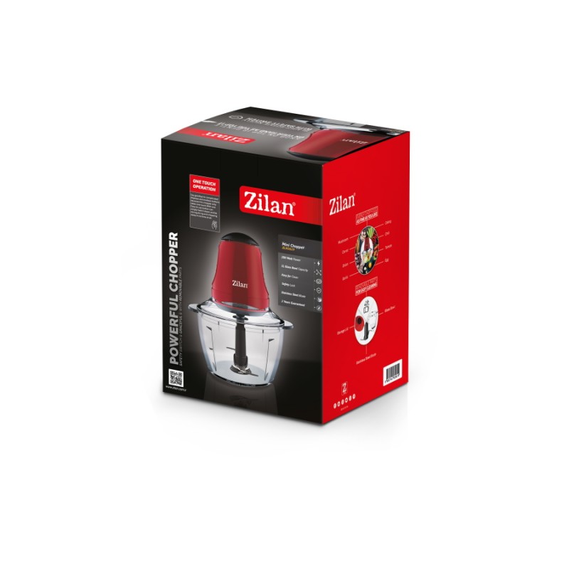 Mini tocator Zilan ZLN5619 Rosu, putere 200W, capacitate 1L, vas din sticla