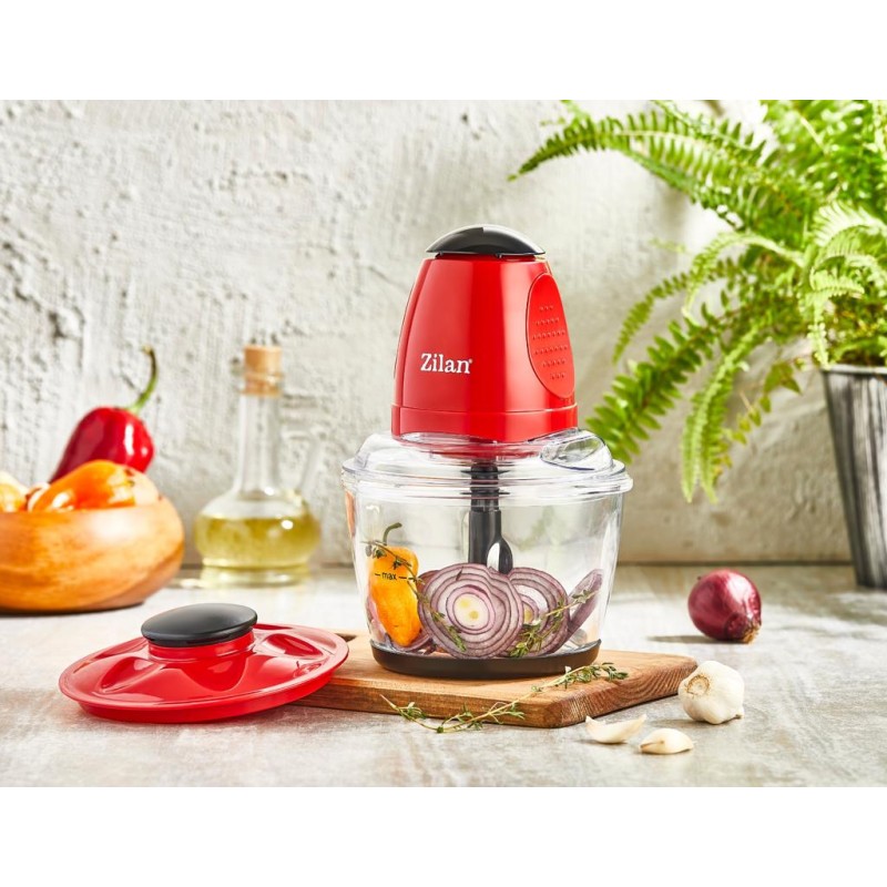 Mini tocator Zilan ZLN5619 Rosu, putere 200W, capacitate 1L, vas din sticla