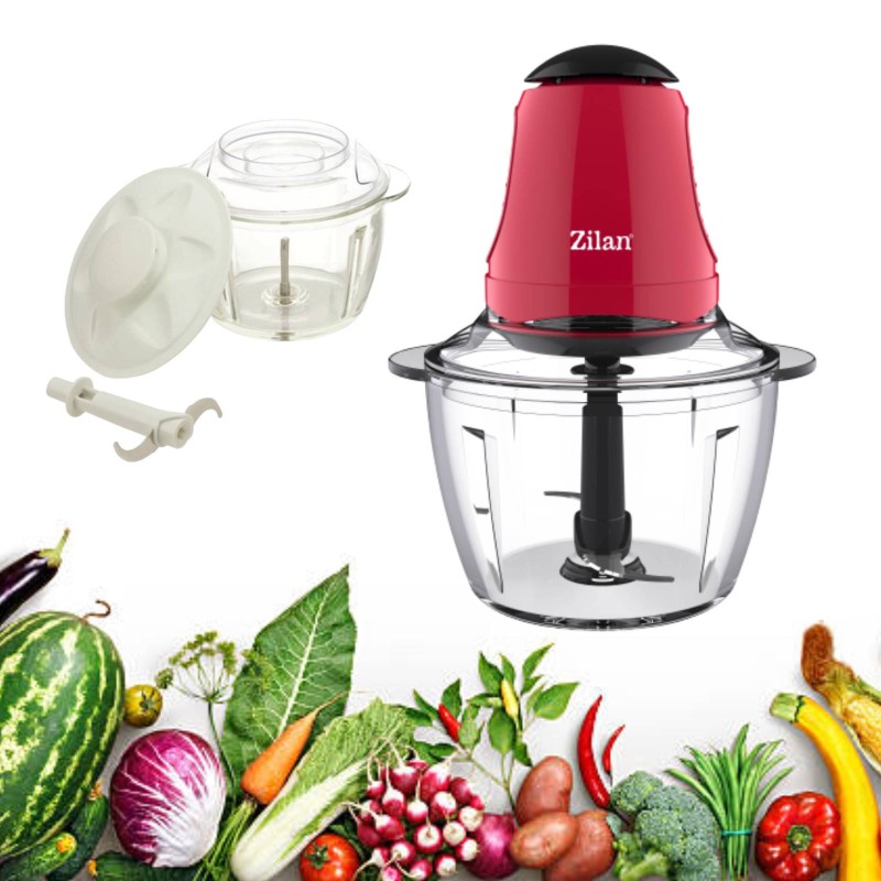 Mini tocator Zilan ZLN5619 Rosu, putere 200W, capacitate 1L, vas din sticla