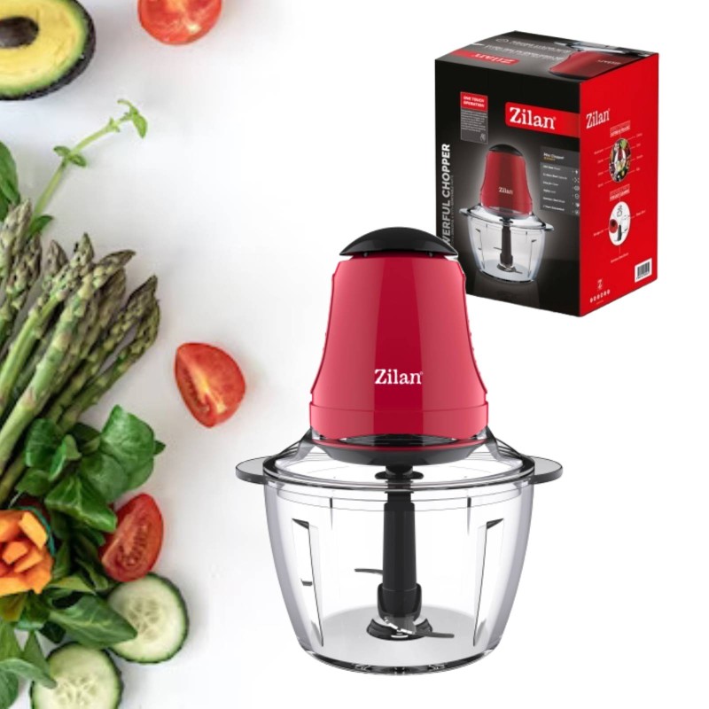 Mini tocator Zilan ZLN5619 Rosu, putere 200W, capacitate 1L, vas din sticla