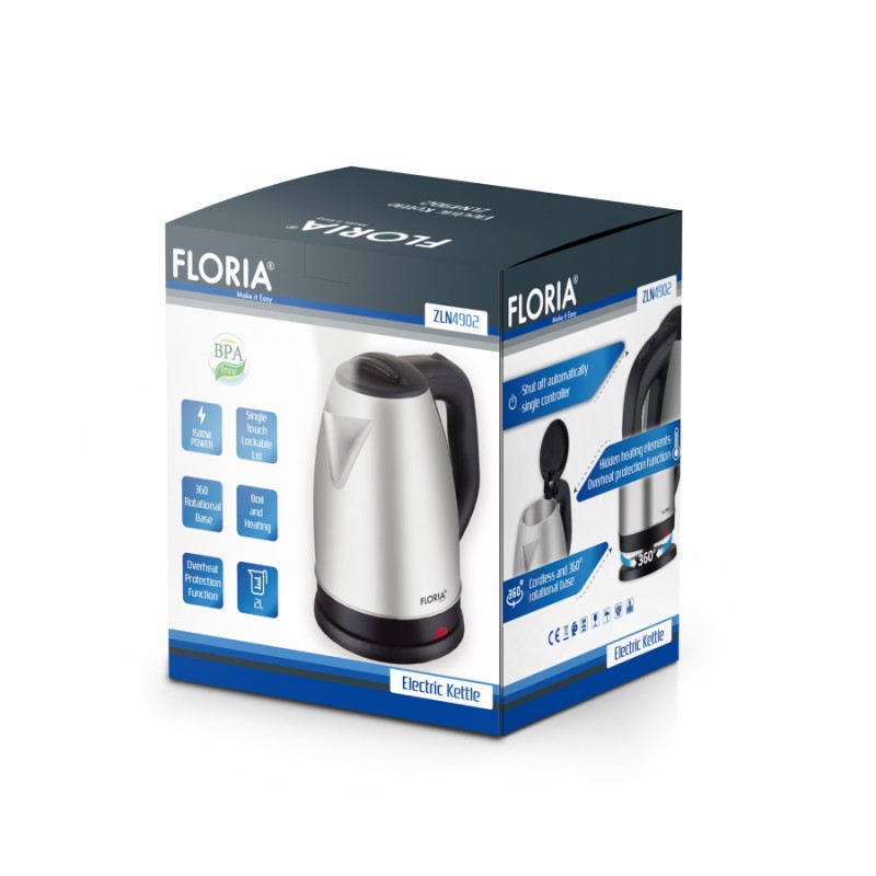 Fierbator electric Floria ZLN4902 Gri, putere 1500W, capacitate 2 L, indicator luminos