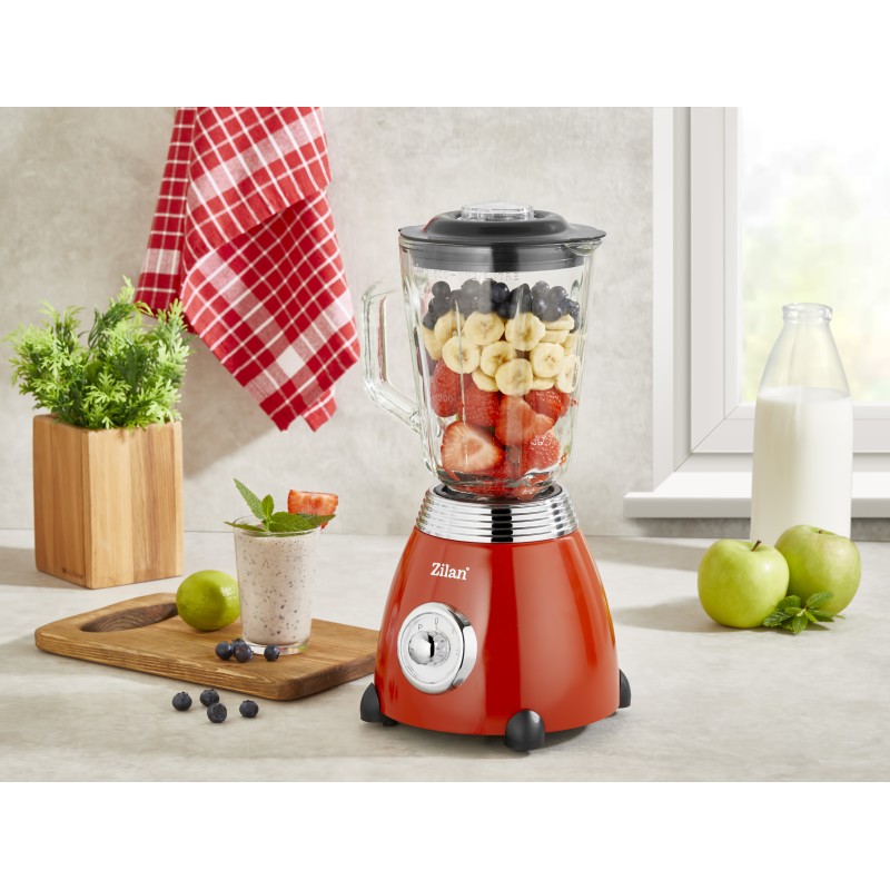 Blender RETRO Zilan ZLN7057 Rosu, capacitate 1.5 L, putere 500W, lame din otel