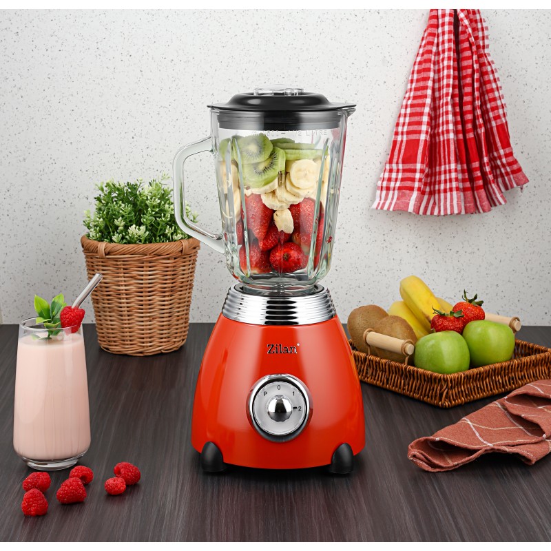 Blender RETRO Zilan ZLN7057 Rosu, capacitate 1.5 L, putere 500W, lame din otel