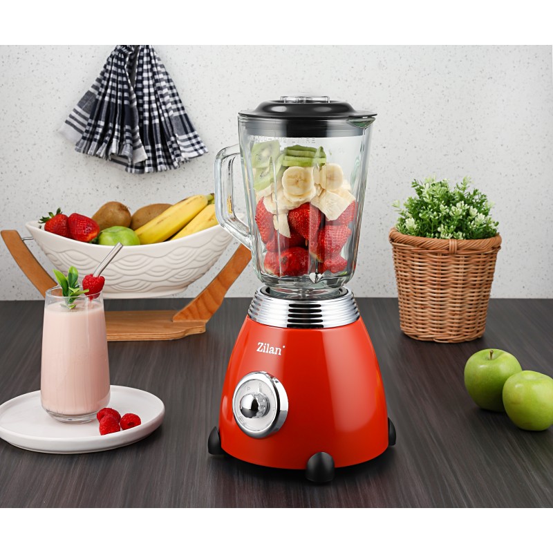 Blender RETRO Zilan ZLN7057 Rosu, capacitate 1.5 L, putere 500W, lame din otel