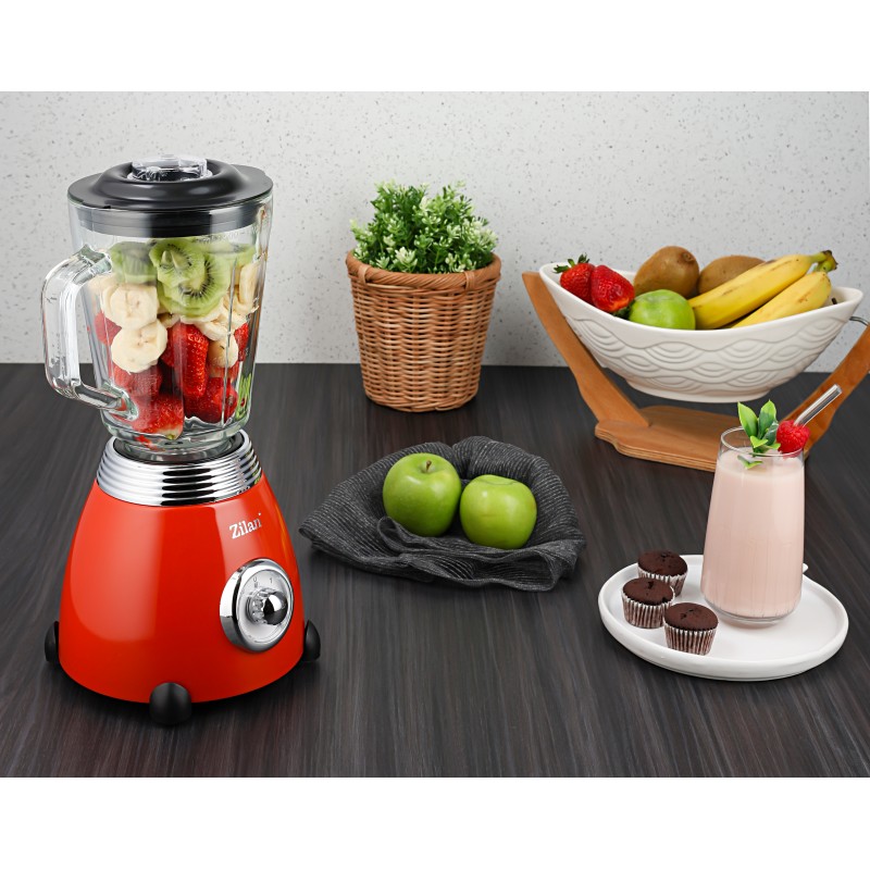 Blender RETRO Zilan ZLN7057 Rosu, capacitate 1.5 L, putere 500W, lame din otel