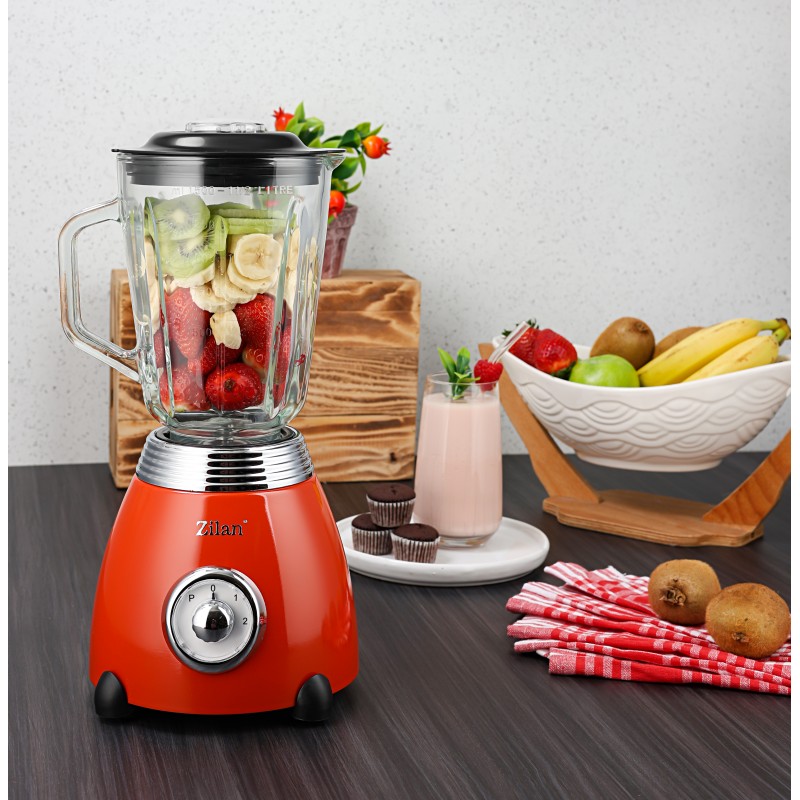 Blender RETRO Zilan ZLN7057 Rosu, capacitate 1.5 L, putere 500W, lame din otel