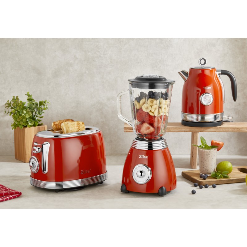Fierbator RETRO Zilan ZLN7033 Rosu, Capacitate 1.7 Litri, Putere 2200W, Rotire 360