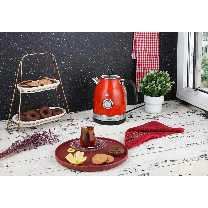 Fierbator RETRO Zilan ZLN7033 Rosu, Capacitate 1.7 Litri, Putere 2200W, Rotire 360