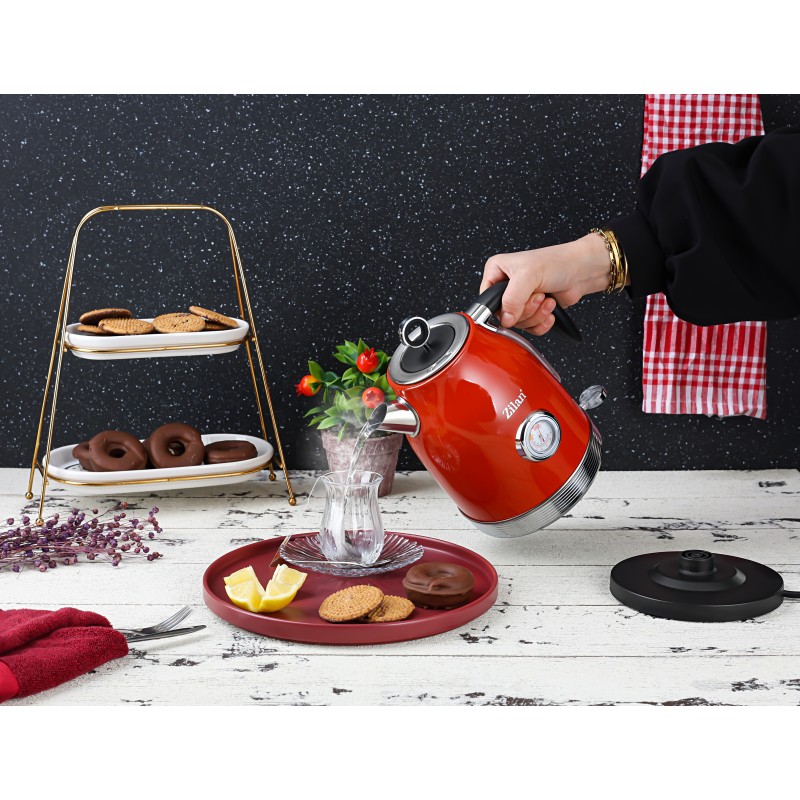 Fierbator RETRO Zilan ZLN7033 Rosu, Capacitate 1.7 Litri, Putere 2200W, Rotire 360