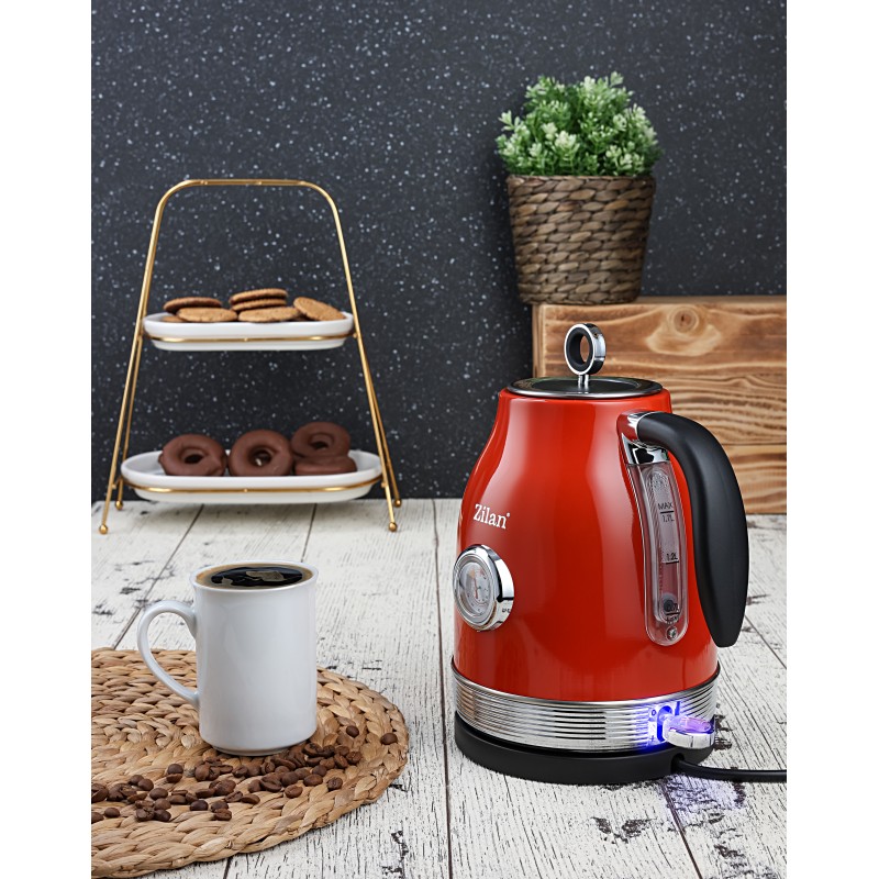 Fierbator RETRO Zilan ZLN7033 Rosu, Capacitate 1.7 Litri, Putere 2200W, Rotire 360