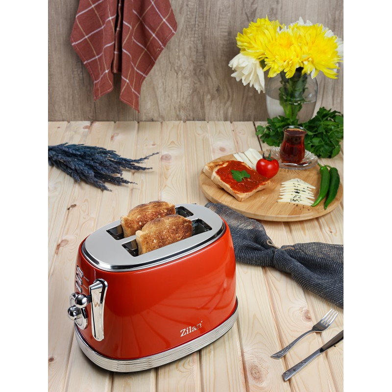 Prajitor RETRO Zilan ZLN7040 Rosu, 6 trepte de prajire, indicator luminos pentru semnalizare