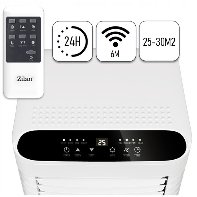 Aer conditionat portabil Zilan ZLN7101 Alb, functie de racire, dezumidificare si ventilatie,9000 btu, filtru detasabil