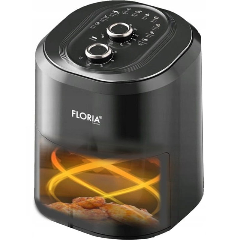 Friteuza cu aer cald Floria ZLN8009 Neagra, putere 1360W, Capacitate 6 Litri, temperatura reglabila