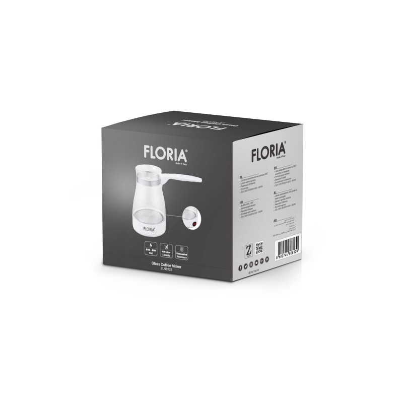 Ibric electric Floria ZLN8139 Alb, carcasa din sticla, capacitate de 0.5 Litri, putere 800W