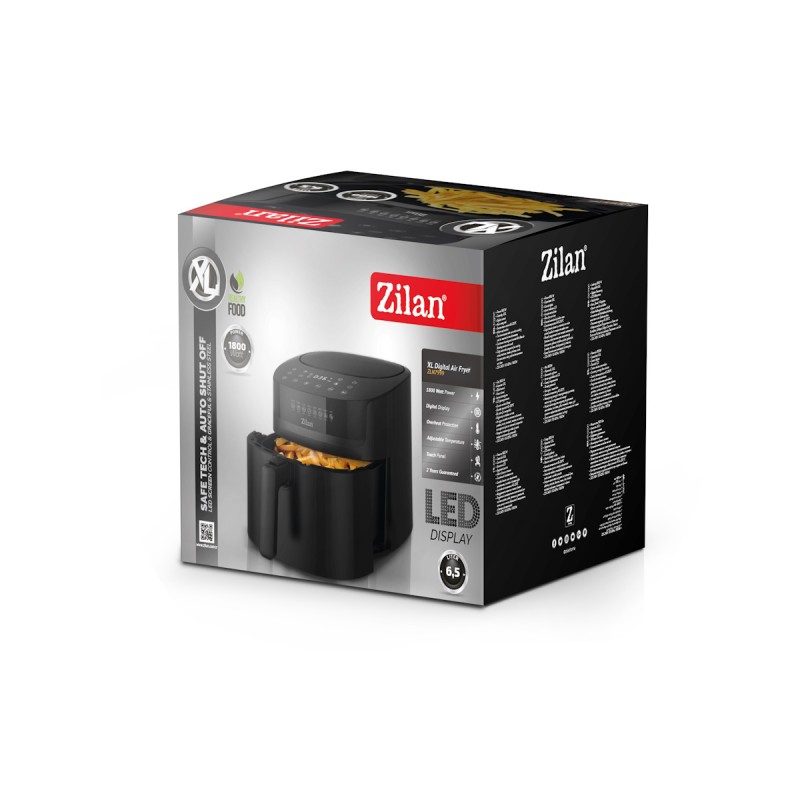 Friteuza cu aer cald Zilan ZLN7999 Negru, putere 1800 W, ecran digital, panou cu comenzi tactile