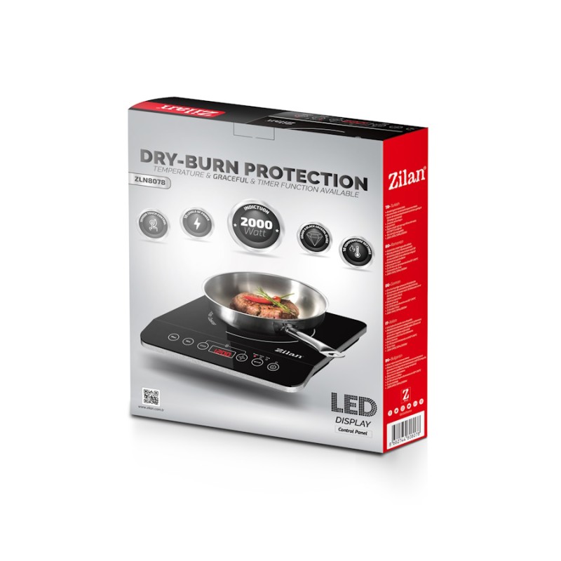 Plita cu inductie Zilan ZLN8078 Neagra, putere 2000W, geam din cristal negru