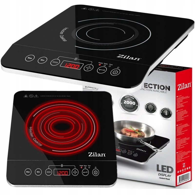 Plita cu inductie Zilan ZLN8078 Neagra, putere 2000W, geam din cristal negru
