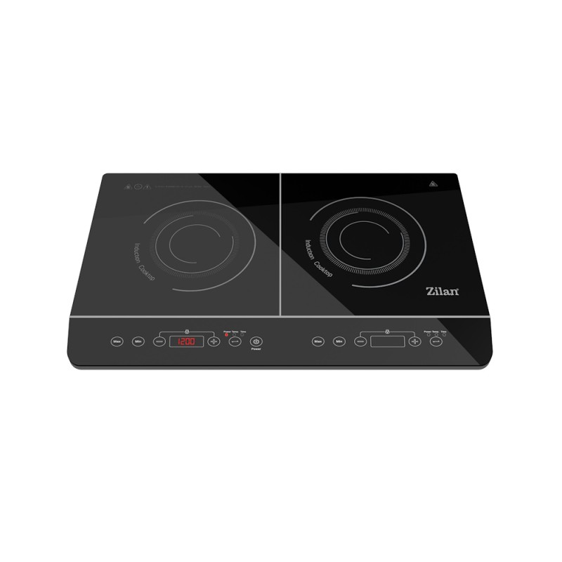 Plita cu inductie Zilan ZLN8088 Neagra, doua ochiuri, putere 3500W, geam din cristal negru