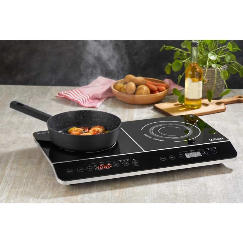 Plita cu inductie Zilan ZLN8088 Neagra, doua ochiuri, putere 3500W, geam din cristal negru