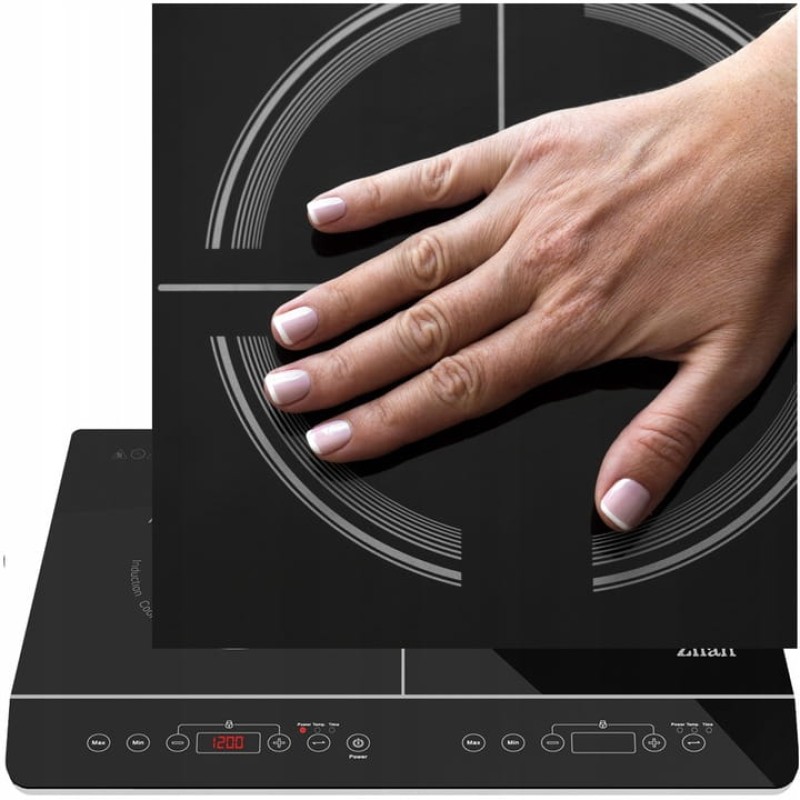 Plita cu inductie Zilan ZLN8088 Neagra, doua ochiuri, putere 3500W, geam din cristal negru