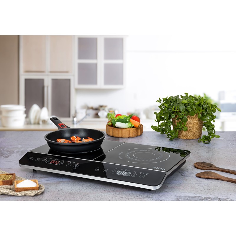 Plita cu inductie Zilan ZLN8088 Neagra, doua ochiuri, putere 3500W, geam din cristal negru