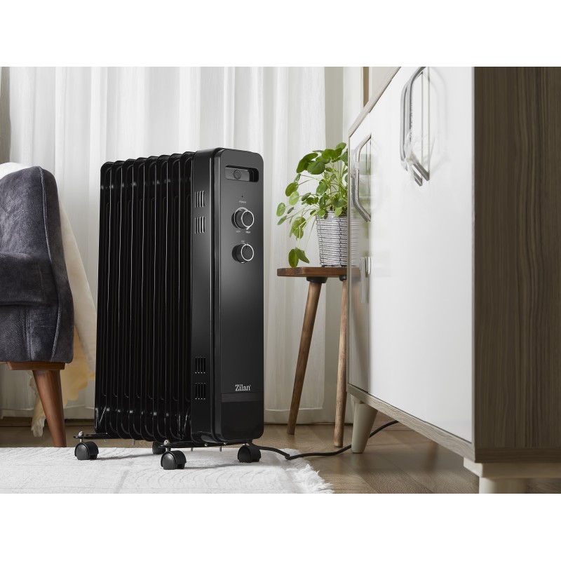 Calorifer electric Zilan ZLN8443 Negru, 9 elemnti, putere 2000W, termostat reglabil
