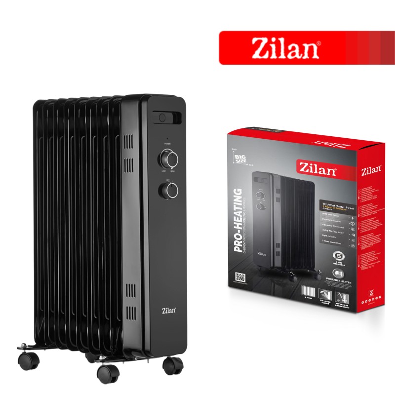 Calorifer electric Zilan ZLN8443 Negru, 9 elemnti, putere 2000W, termostat reglabil