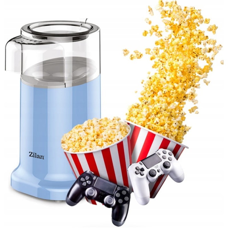 Aparat Pentru Popcorn Zilan ZLN-3147, Putere 1200W, sistem cu jet de aer cald, Bleu