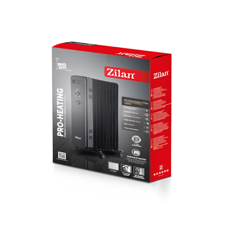 Calorifer electric zilan ZLN8450 Negru, putere 2500W, 11 elementi, siguranta la cadere