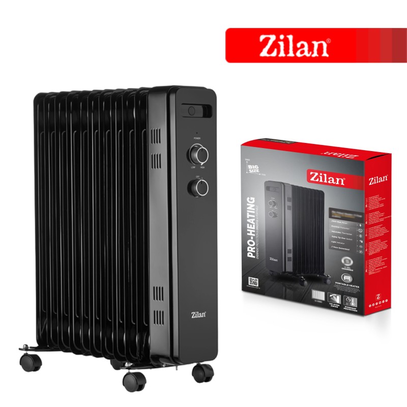 Calorifer electric zilan ZLN8450 Negru, putere 2500W, 11 elementi, siguranta la cadere