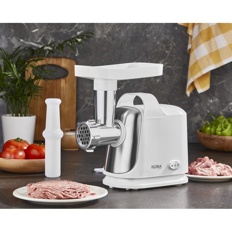 Masina de tocat Floria ZLN7966 Alb, putere 1300W, doua site, functie de revers, lama din otel