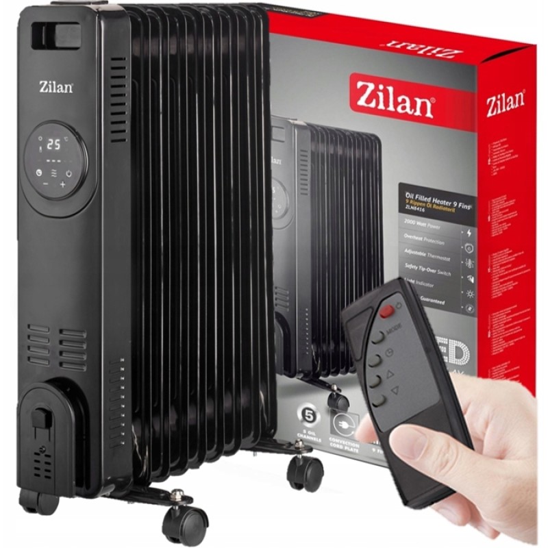 Calorifer Zilan ZLN8416 Negru cu 9 elementi, putere 2000W, indicator led