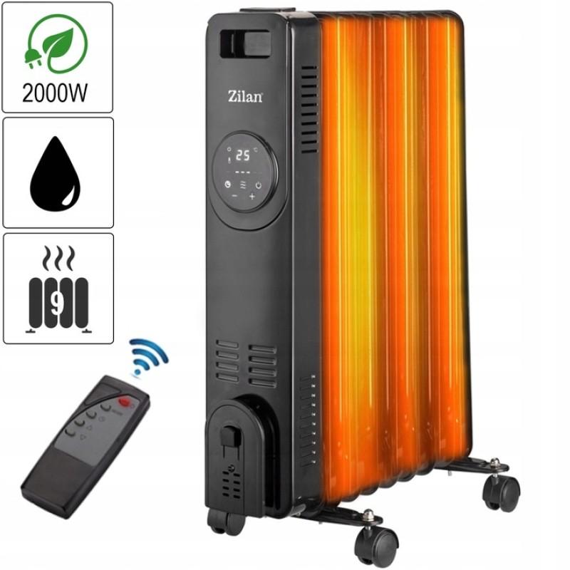 Calorifer Zilan ZLN8416 Negru cu 9 elementi, putere 2000W, indicator led