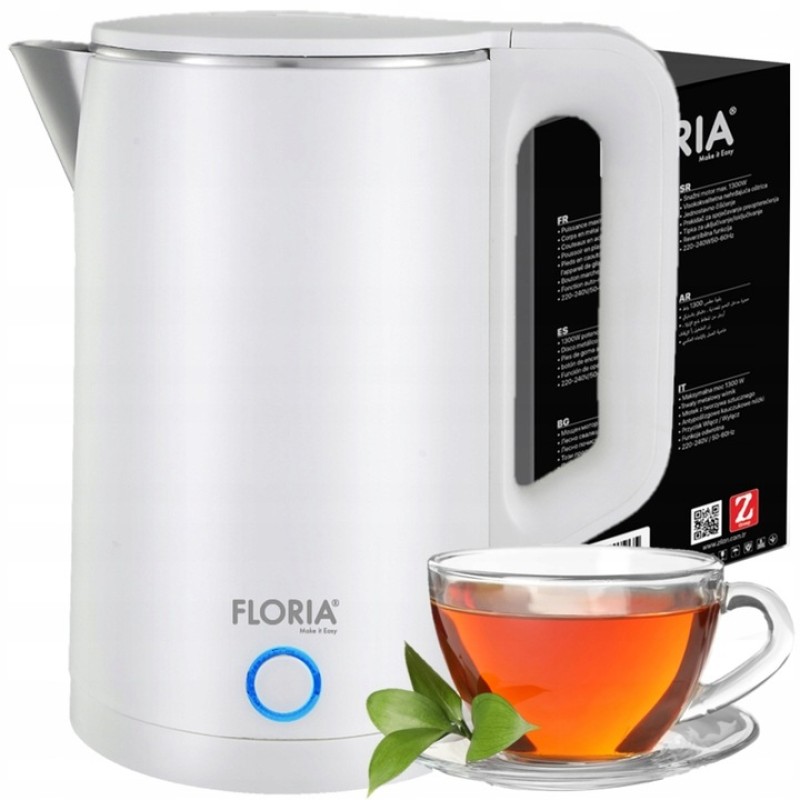 Fierbator electric Floria ZLN4920 Alb, putere 1500W, capacitate 2 litri, protectie la supraincalzire