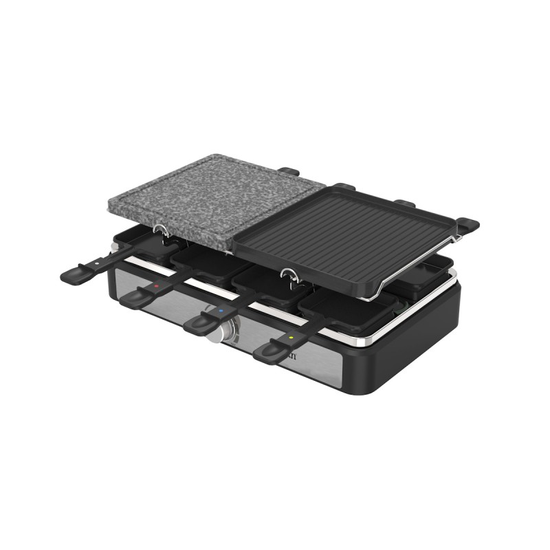 Gratar electric cu raclette Zilan ZLN8863, placa de piatra si placa de aluminiu, putere 1400 W, Gri