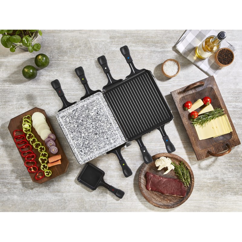 Gratar electric cu raclette Zilan ZLN8863, placa de piatra si placa de aluminiu, putere 1400 W, Gri