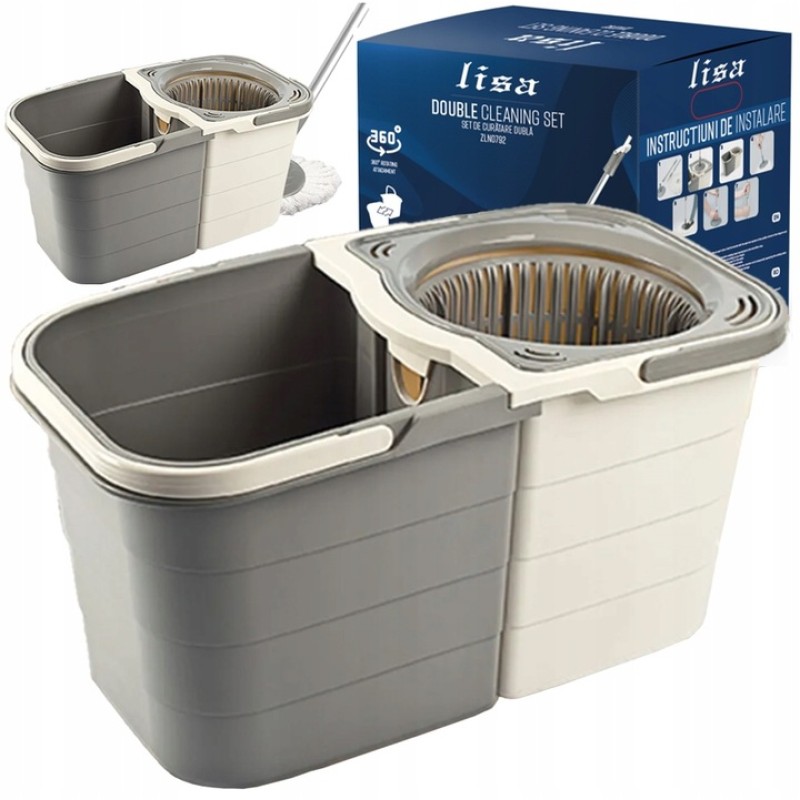 Mop rotativ Lisa ZLN0792 cu doua recipiente separabile, maner ajustabil, Gri