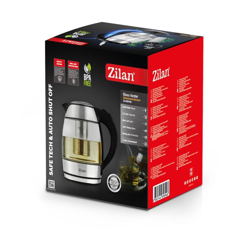 Fierbator de apa Zilan ZLN8948 cu filtru pentru ceai, capacitate 1.8 litrii, putere 2200W