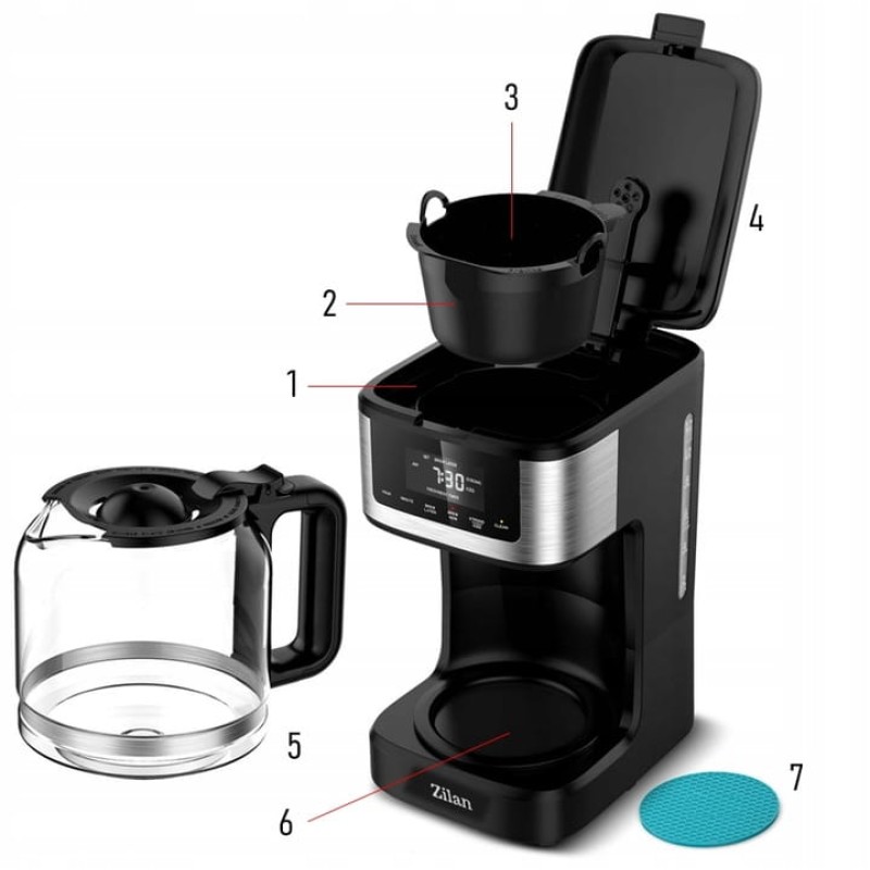 Cafetiera digitala Zilan ZLN9266, functie de preparare la o ora uterioara, auto curatare