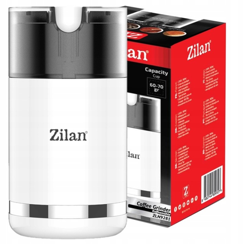 Rasnita electrica Zilan ZLN9281 pentru cafea, lame din otel, corp din plastic, Alb