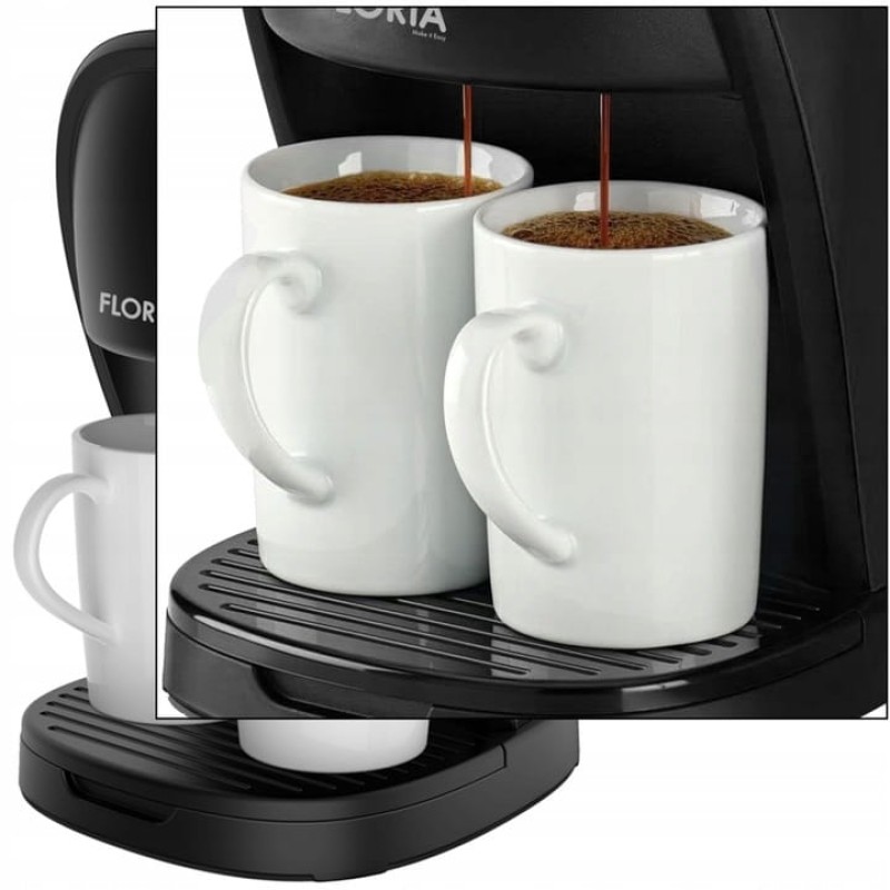 Aparat de facut cafea Floria ZLN9297, filtru de nailon, cupa pentru masurat, 2 cesti incluse, Negru