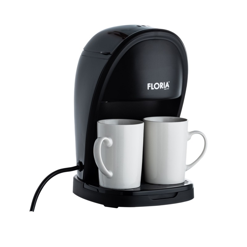 Aparat de facut cafea Floria ZLN9297, filtru de nailon, cupa pentru masurat, 2 cesti incluse, Negru