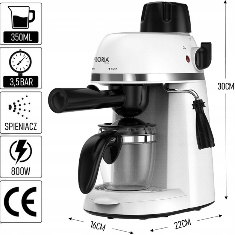 Espressor Floria ZLN9359 Alb, putere 800W, presiune de 3.5 bari, usor de curatat