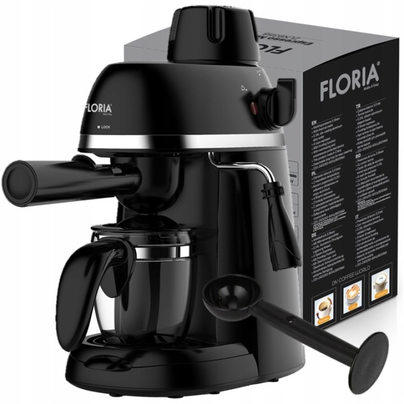Espressor Floria ZLN9358 Negru, putere 800W, presiune de 3.5 bari, usor de curatat